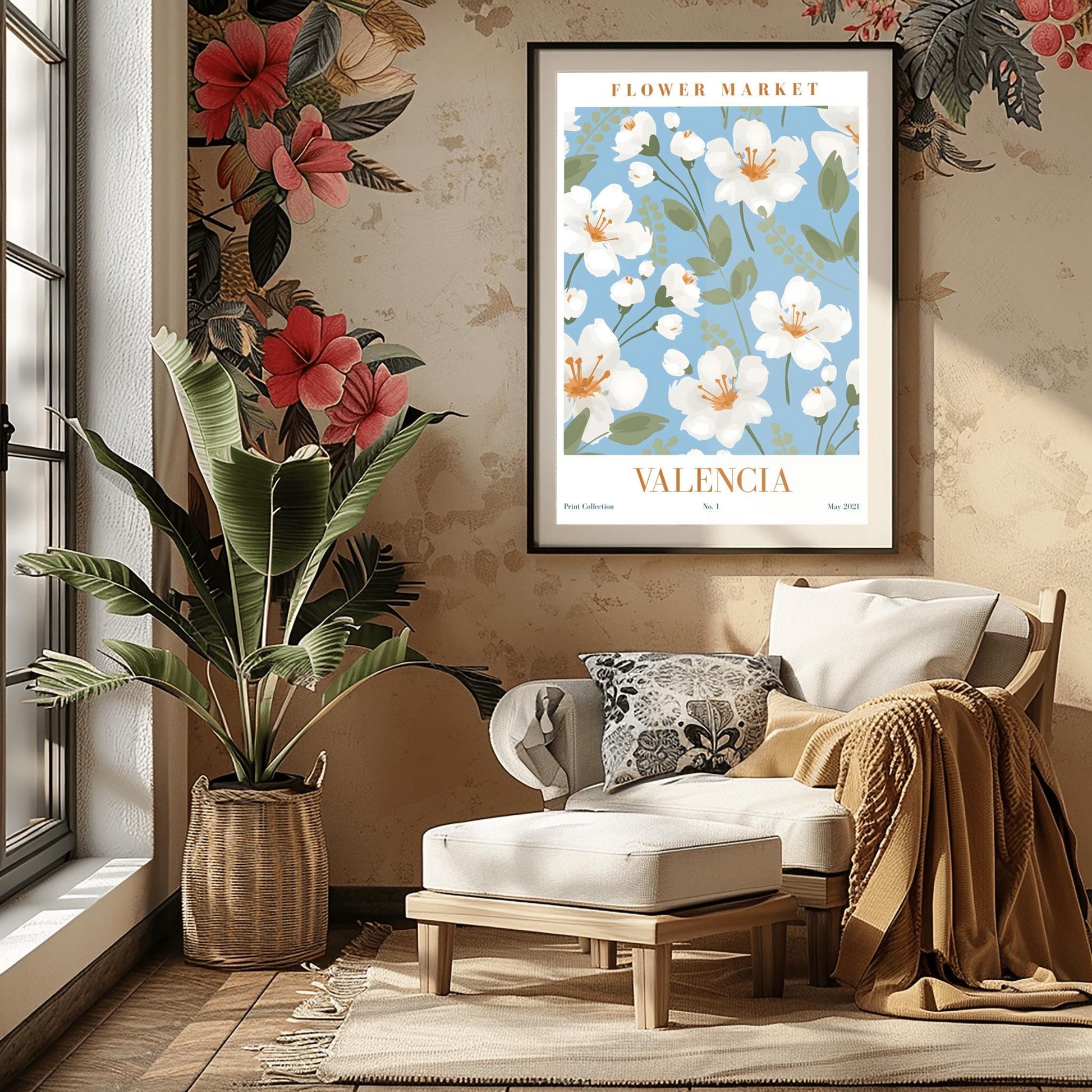 Valencia Flower Market Print ‚Äì Blue & White Floral Poster (view 3)
