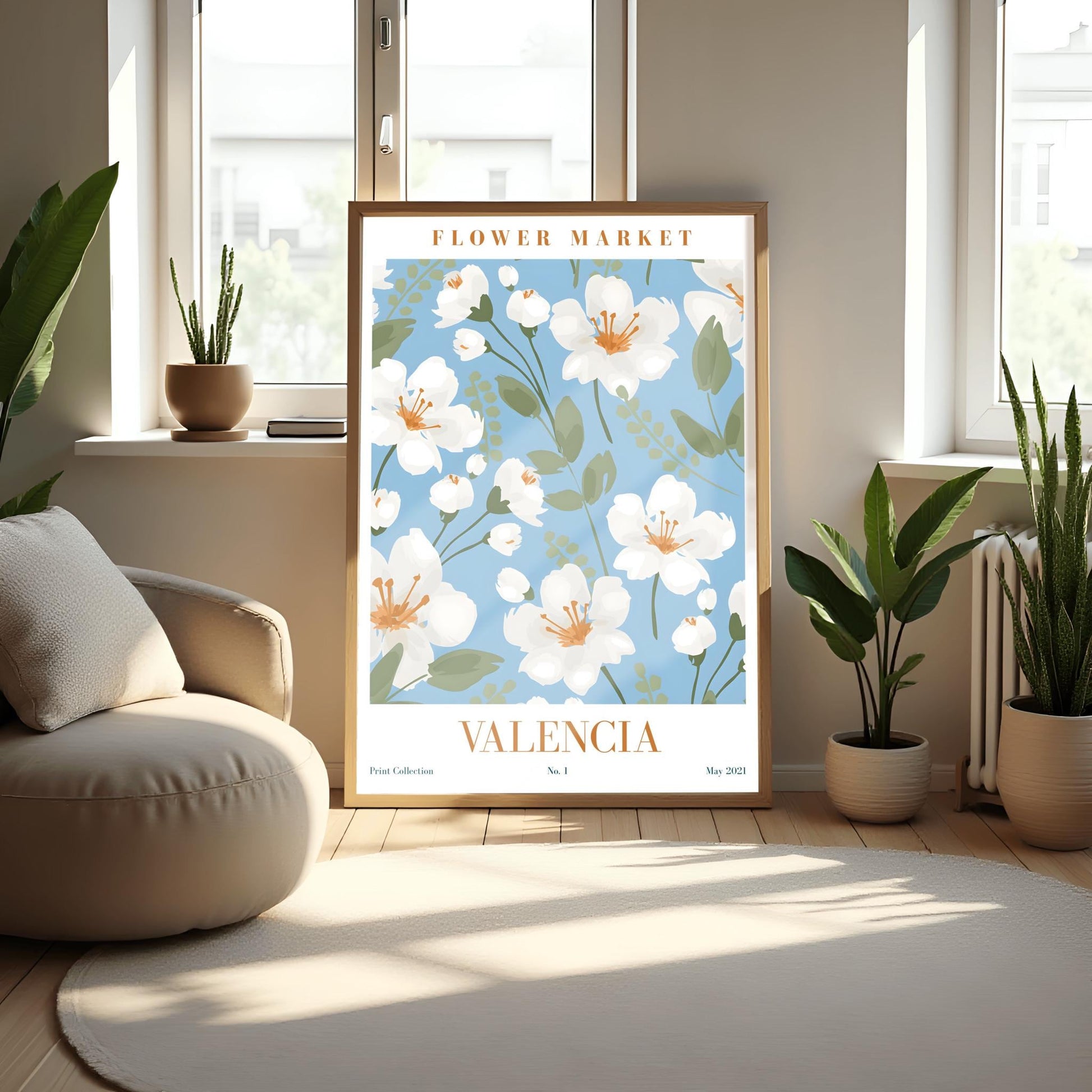 Valencia Flower Market Print ‚Äì Blue & White Floral Poster (view 6)