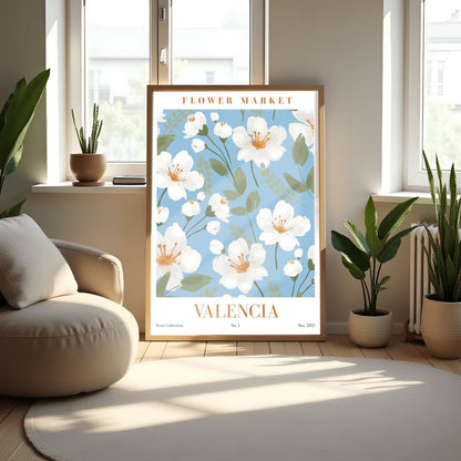 Valencia Flower Market Print ‚Äì Blue & White Floral Poster (view 6)