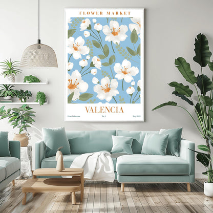 Valencia Flower Market Print ‚Äì Blue & White Floral Poster (view 7)