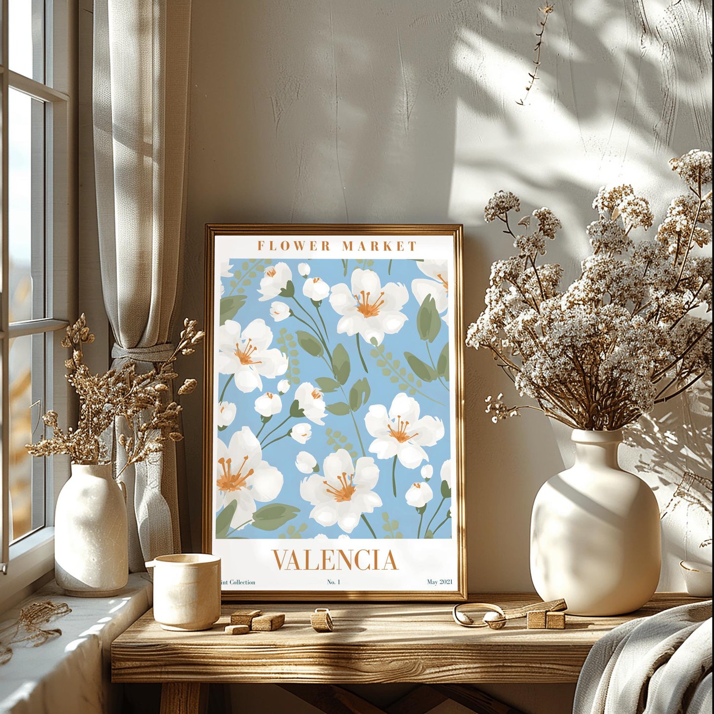 Valencia Flower Market Print ‚Äì Blue & White Floral Poster (view 8)