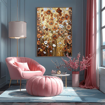 Gustav Klimt Bronze Flower Garden Print: Museum Exhibition Art Poster