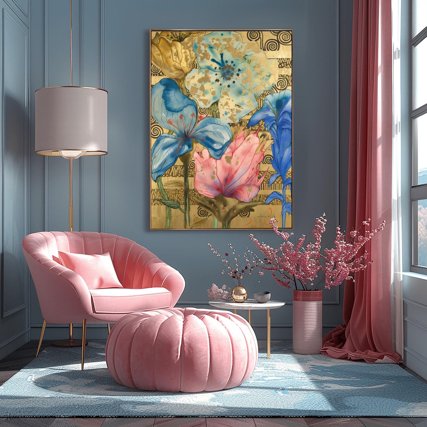 Gustav Klimt Inspired Gold Leaf Floral Art ‚Äì Abstract Botanical Poster (main image)