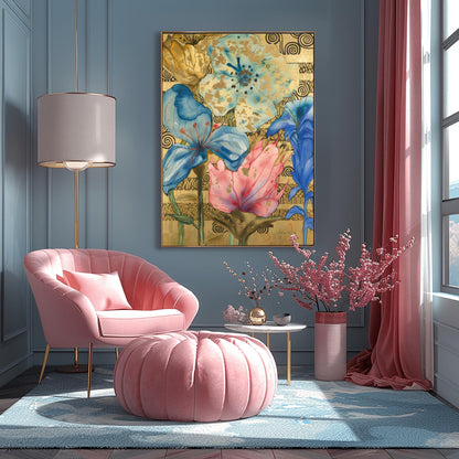 Gustav Klimt Inspired Gold Leaf Floral Art ‚Äì Abstract Botanical Poster (main image)