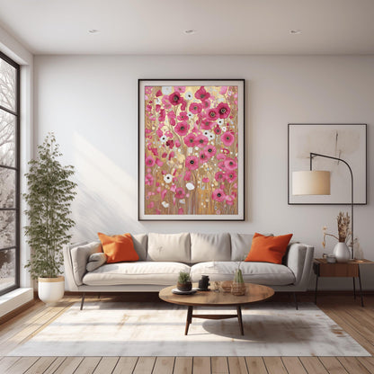 Gustav Klimt Pink Flower Garden Print: Museum Exhibition Art Poster (view 2)