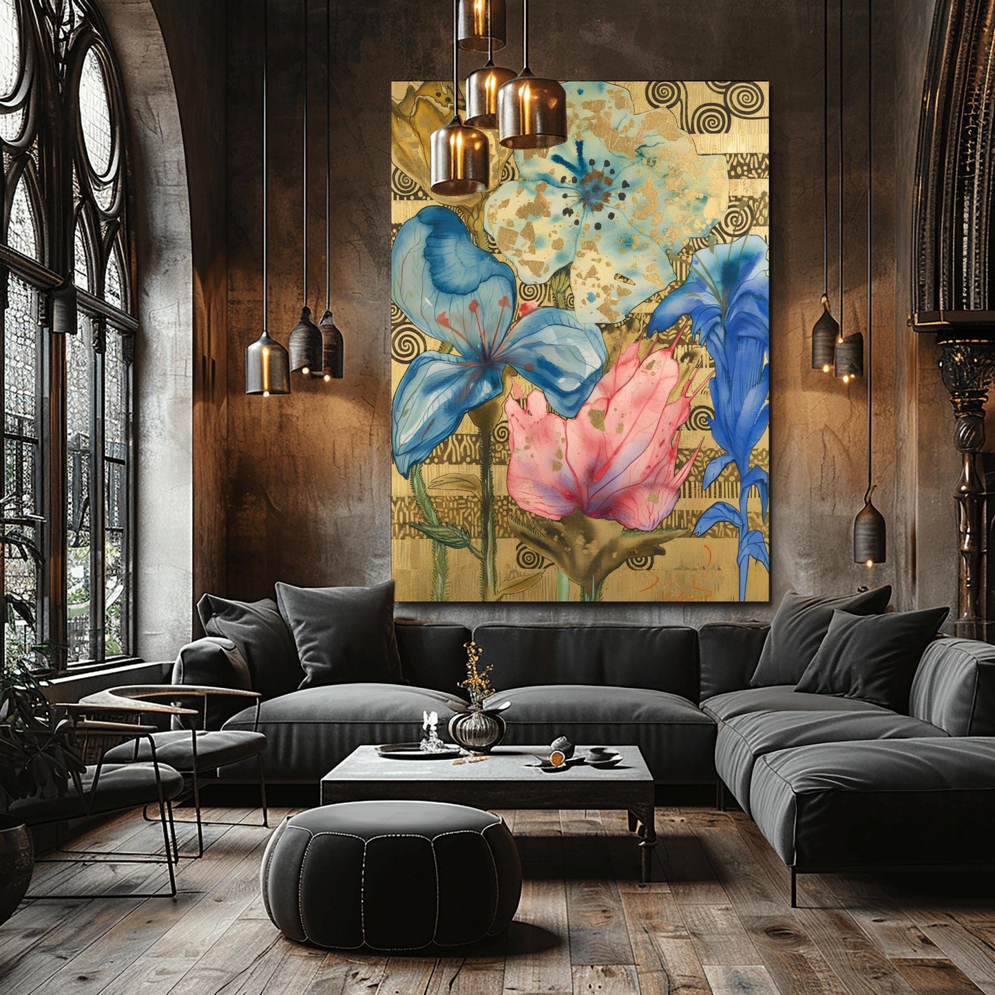 Gustav Klimt Inspired Gold Leaf Floral Art ‚Äì Abstract Botanical Poster (view 2)