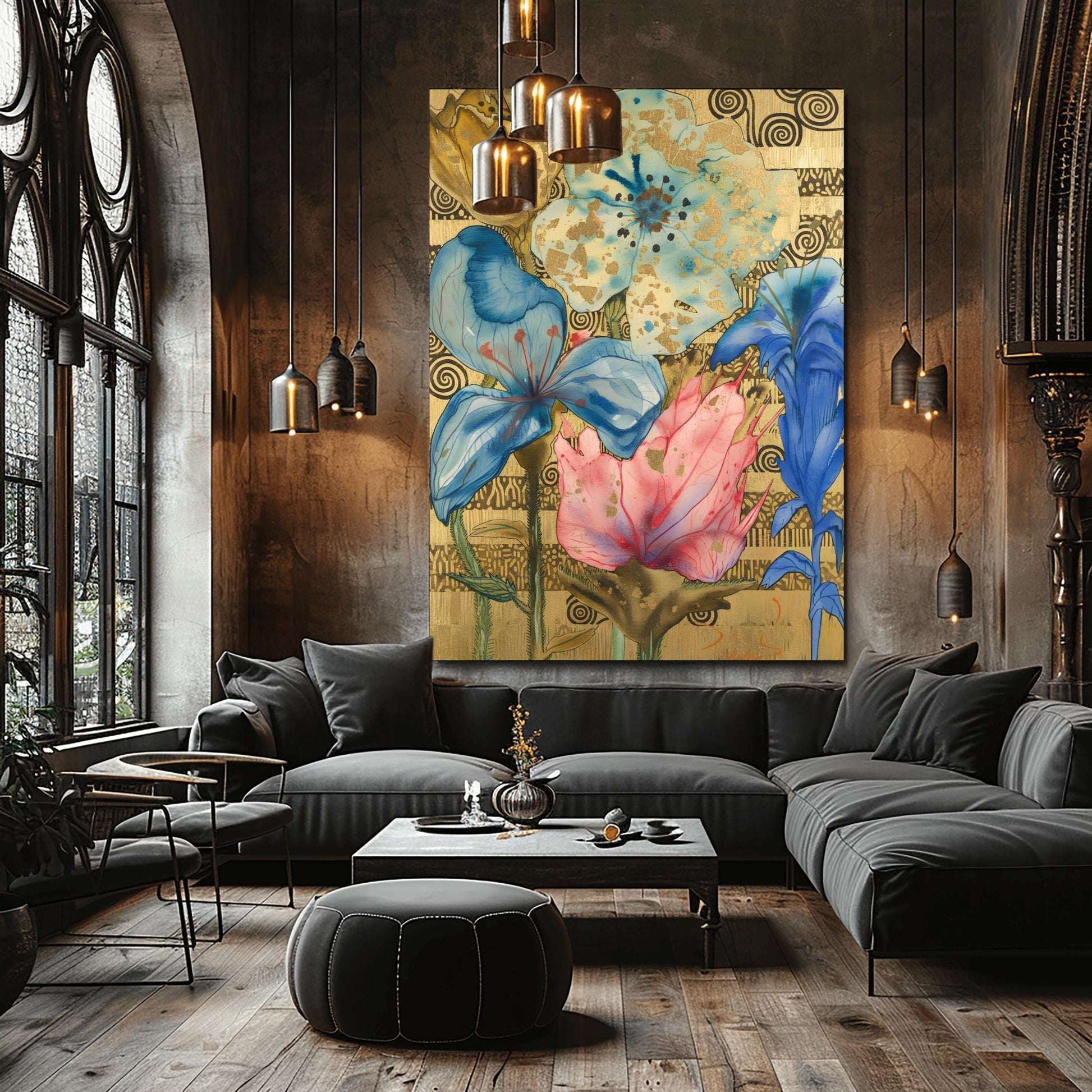 Gustav Klimt Inspired Gold Leaf Floral Art ‚Äì Abstract Botanical Poster (view 2)