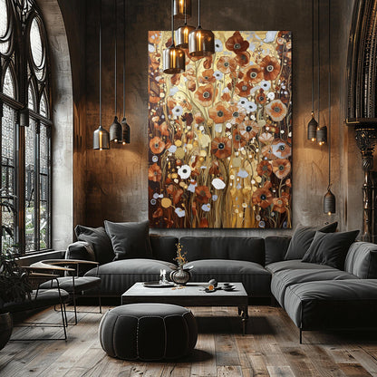 Gustav Klimt Bronze Flower Garden Print: Museum Exhibition Art Poster