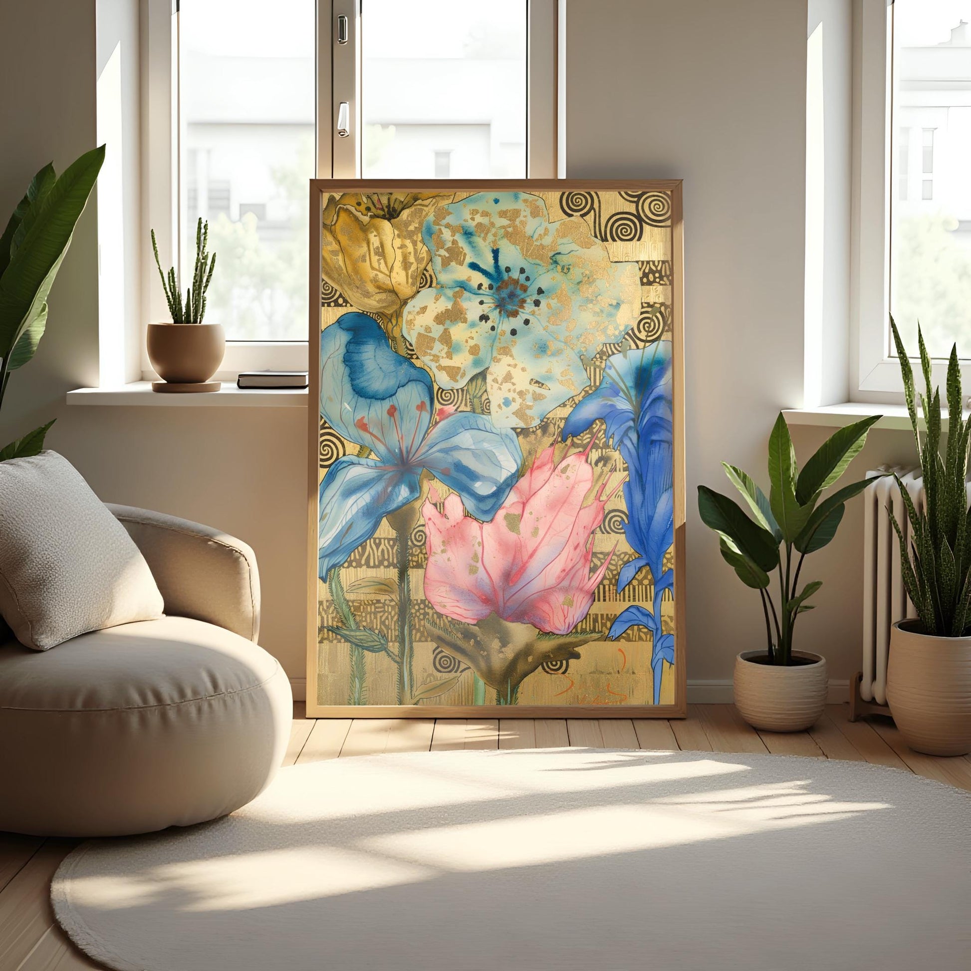 Gustav Klimt Inspired Gold Leaf Floral Art ‚Äì Abstract Botanical Poster (view 4)