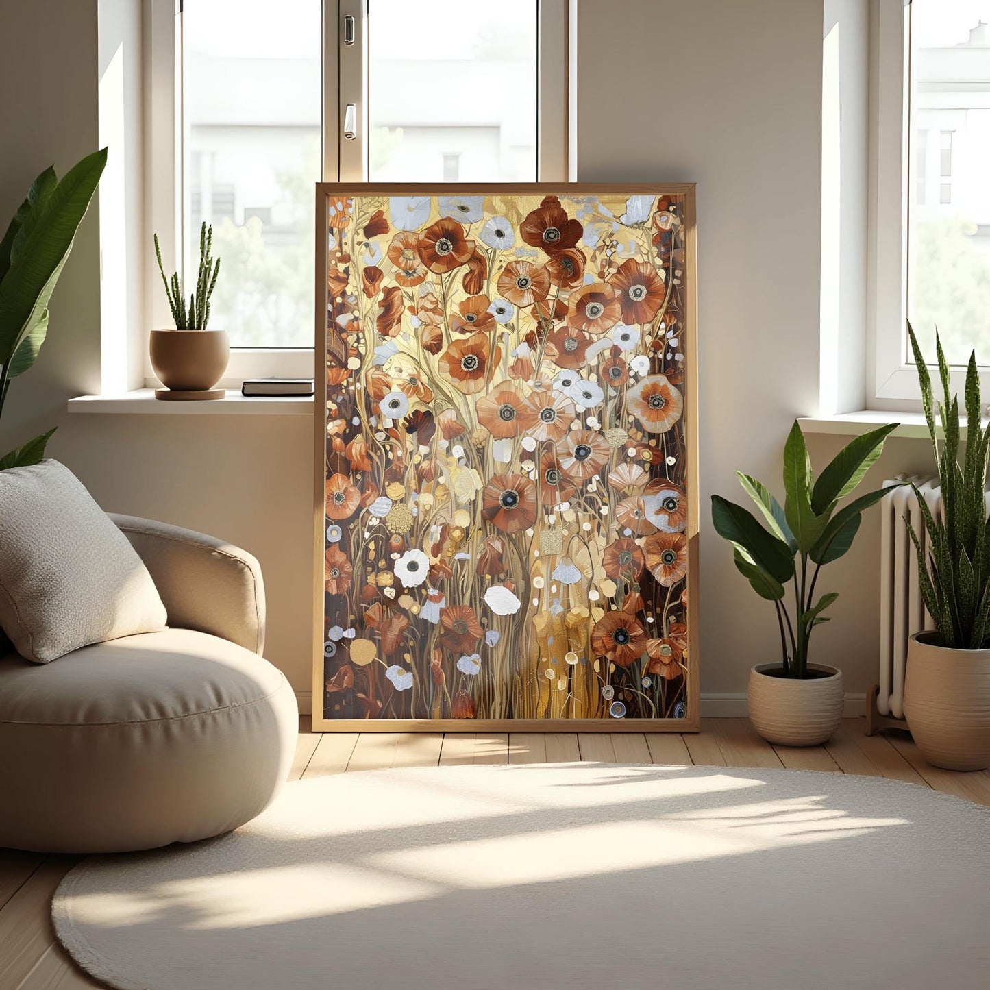 Gustav Klimt Bronze Flower Garden Print: Museum Exhibition Art Poster