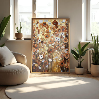 Gustav Klimt Bronze Flower Garden Print: Museum Exhibition Art Poster