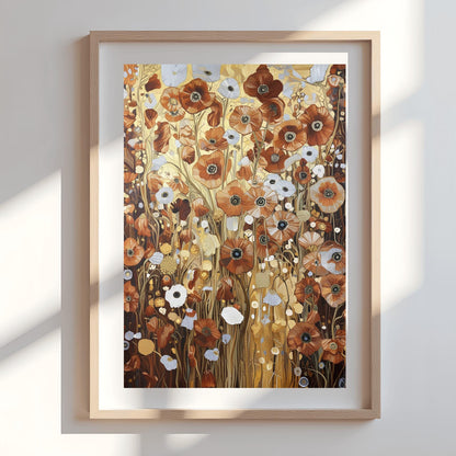 Gustav Klimt Bronze Flower Garden Print: Museum Exhibition Art Poster