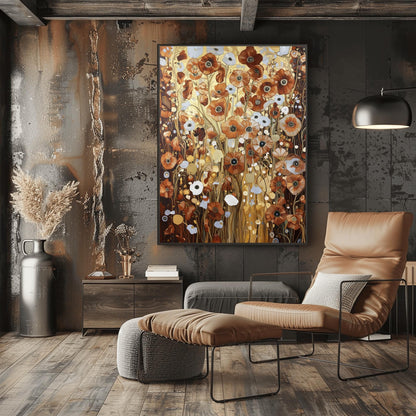 Gustav Klimt Bronze Flower Garden Print: Museum Exhibition Art Poster