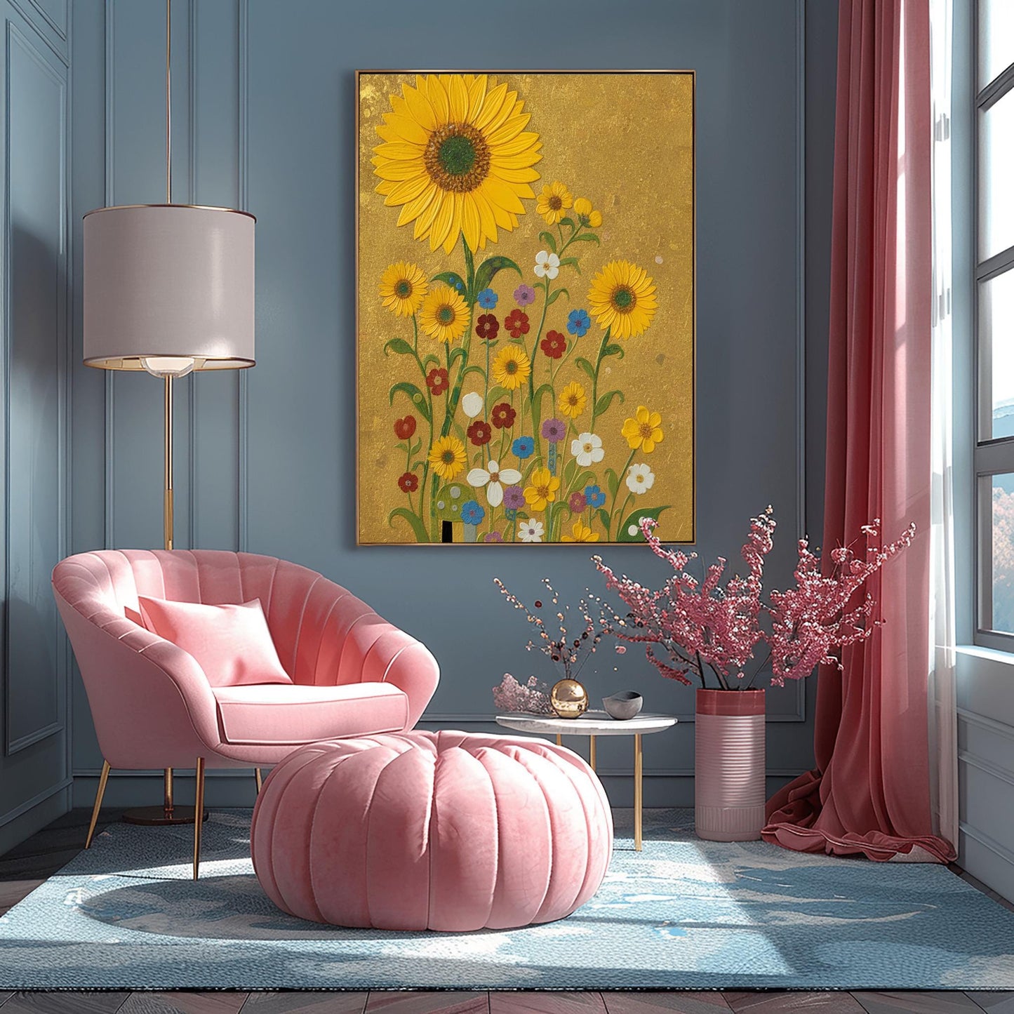 Gustav Klimt Inspired Golden Sunflower Art ‚Äì Wildflower Meadow Print (main image)