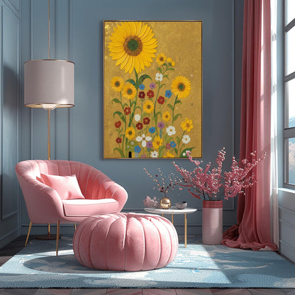 Gustav Klimt Inspired Golden Sunflower Art ‚Äì Wildflower Meadow Print (main image)