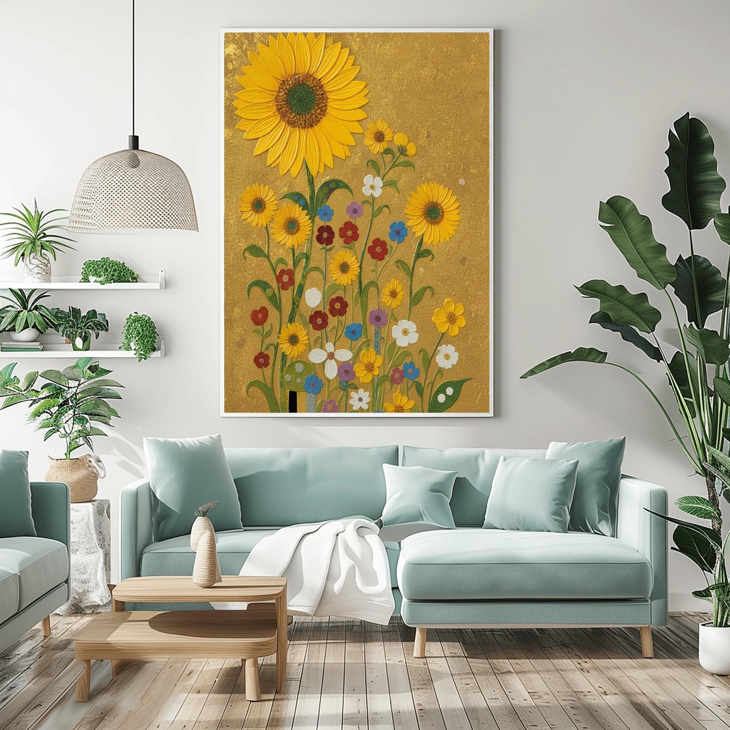 Gustav Klimt Inspired Golden Sunflower Art ‚Äì Wildflower Meadow Print (view 2)