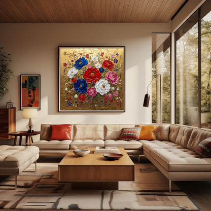 Gustav Klimt Inspired Textured Floral Bouquet ‚Äì Red White Blue Roses (view 4)