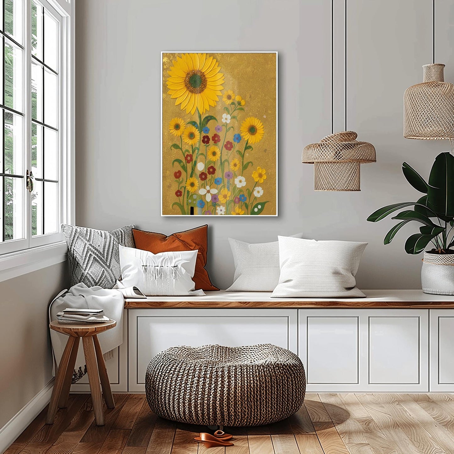 Gustav Klimt Inspired Golden Sunflower Art ‚Äì Wildflower Meadow Print (view 4)