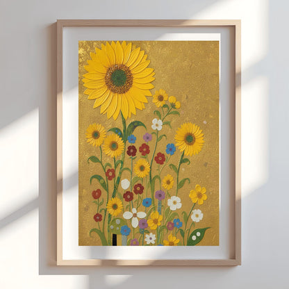 Gustav Klimt Inspired Golden Sunflower Art ‚Äì Wildflower Meadow Print (view 5)