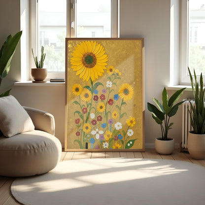 Gustav Klimt Inspired Golden Sunflower Art ‚Äì Wildflower Meadow Print (view 6)