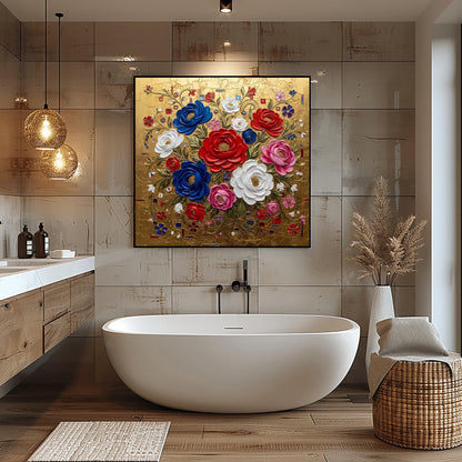Gustav Klimt Inspired Textured Floral Bouquet ‚Äì Red White Blue Roses (view 6)