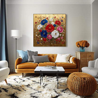 Gustav Klimt Inspired Textured Floral Bouquet ‚Äì Red White Blue Roses (view 7)