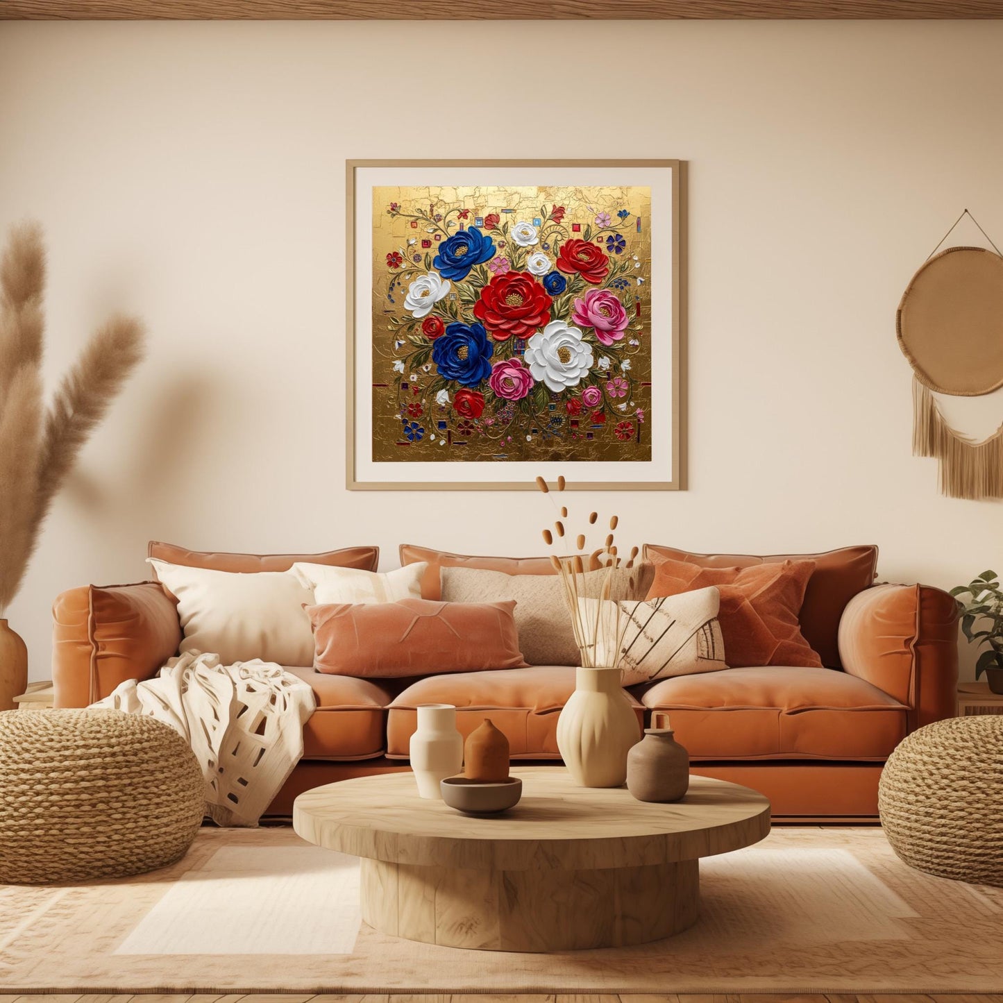 Gustav Klimt Inspired Textured Floral Bouquet ‚Äì Red White Blue Roses (view 8)