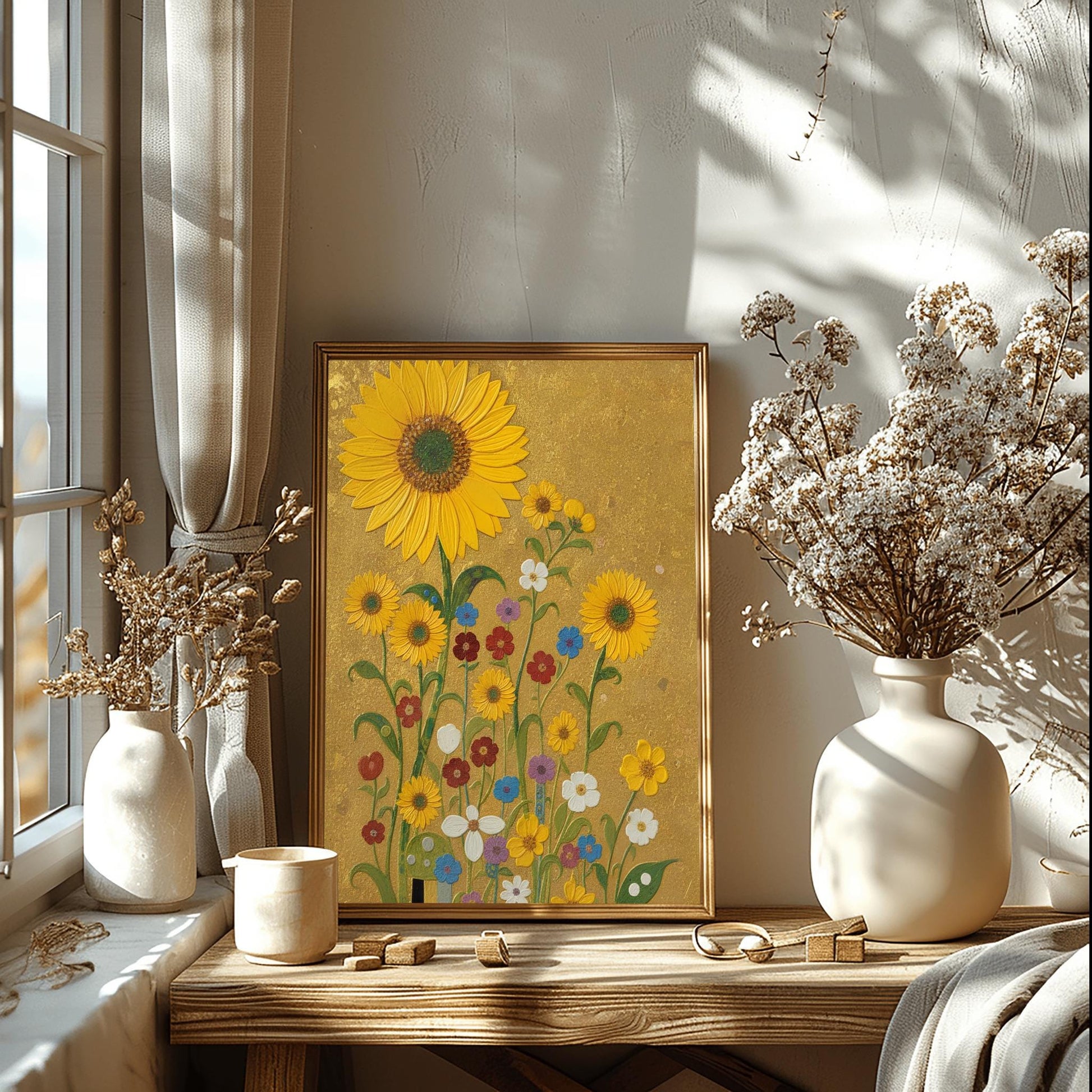Gustav Klimt Inspired Golden Sunflower Art ‚Äì Wildflower Meadow Print (view 8)