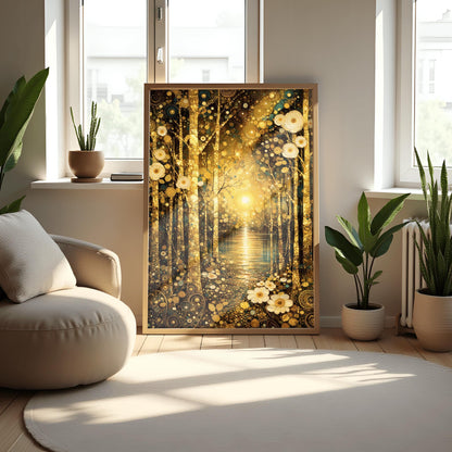 Gustav Klimt Golden Forest Lake Landscape Print ‚Äì Symbolist Lake Art (view 3)