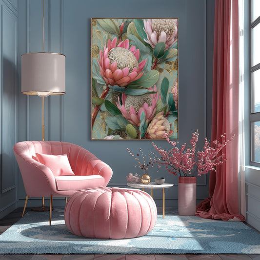 William Morris Print Vintage Protea Floral Wall Art Exhibition Print Textiles Home Decor (main image)