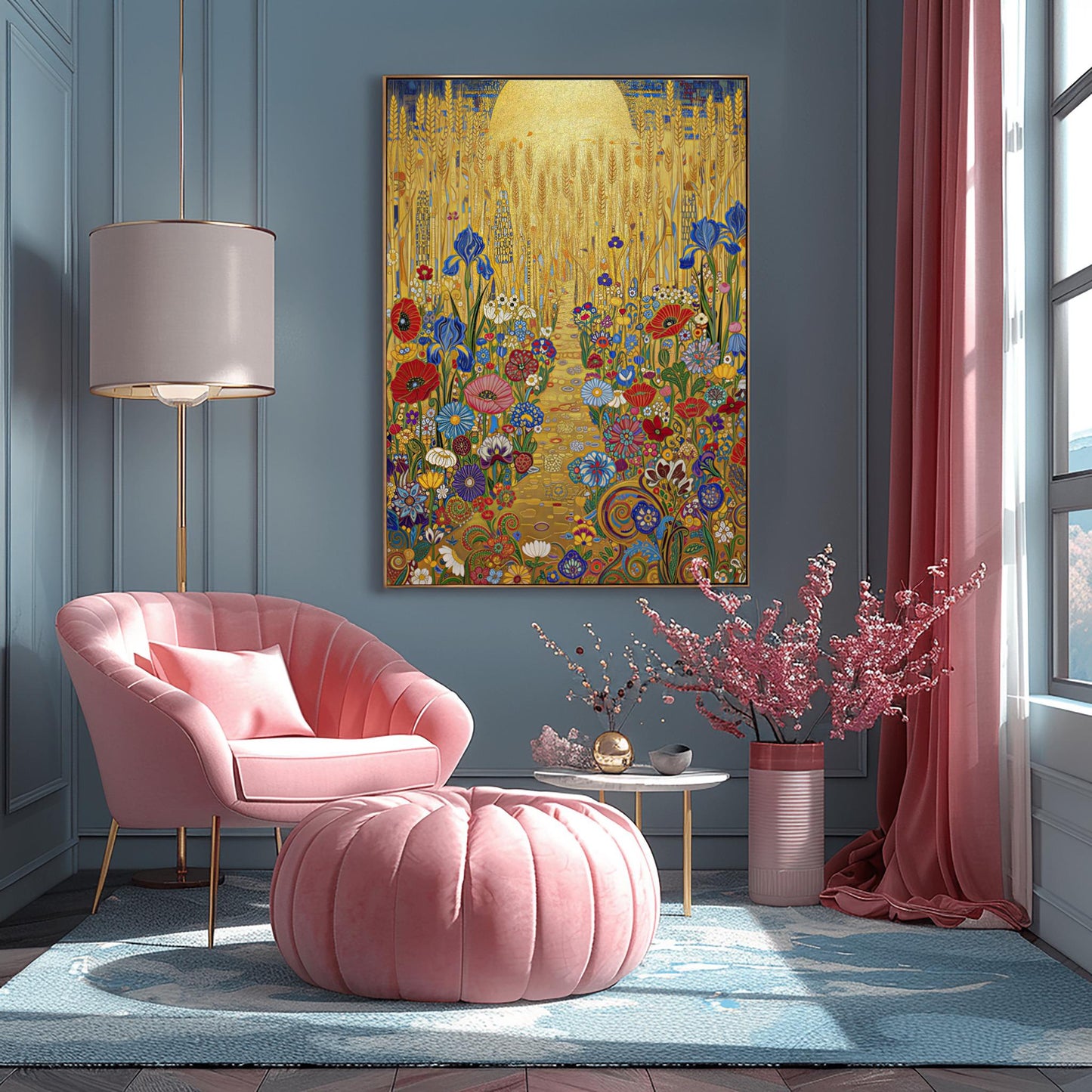 Gustav Klimt Inspired Golden Wheat Field Print ‚Äì Art Nouveau Meadow Poster (main image)