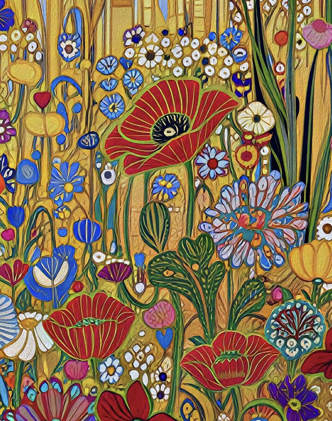 Gustav Klimt Inspired Golden Wheat Field Print ‚Äì Art Nouveau Meadow Poster (view 3)