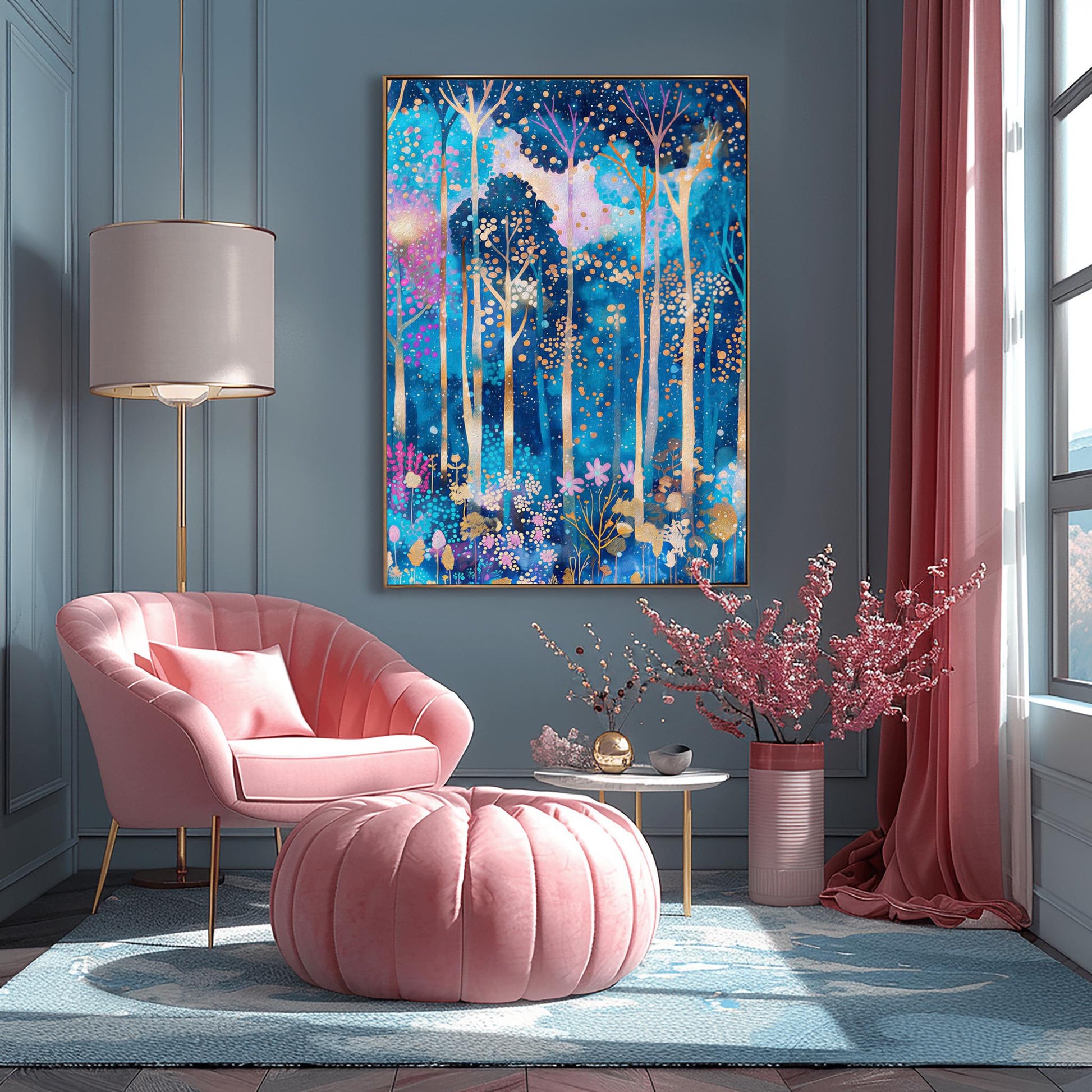 Gustav Klimt Inspired Vibrant Forest Print: Luxury Autumn Home Decor (main image)