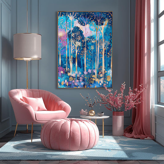Gustav Klimt Inspired Vibrant Forest Print: Luxury Autumn Home Decor (main image)