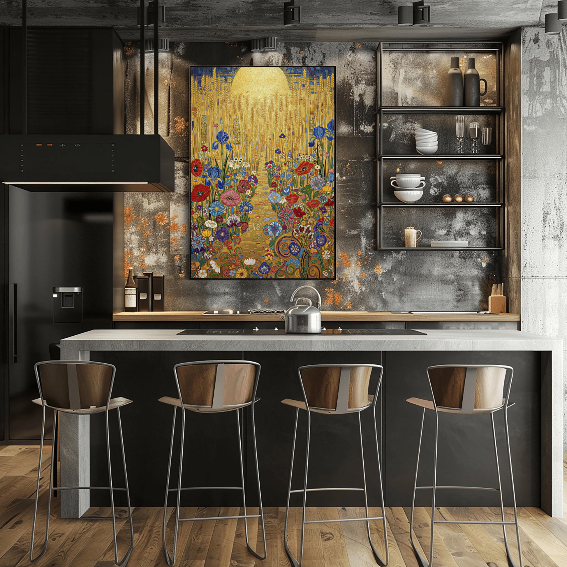 Gustav Klimt Inspired Golden Wheat Field Print ‚Äì Art Nouveau Meadow Poster (view 4)