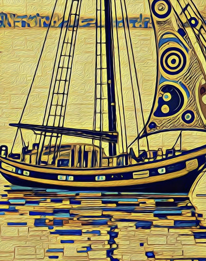 Gustav Klimt Inspired Golden Yacht Print Art Nouveau Boat Poster ‚Äì Luxurious Gold Wall Art (view 2)