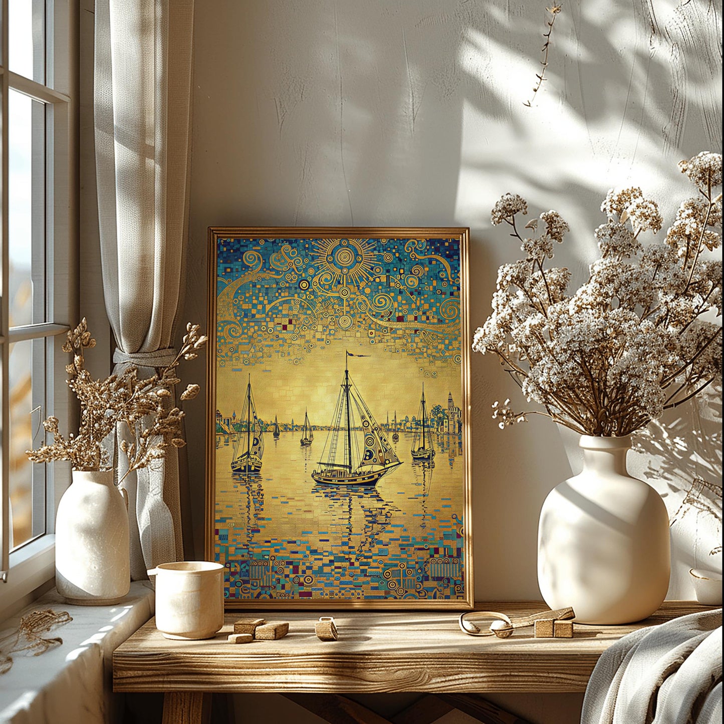 Gustav Klimt Inspired Golden Yacht Print Art Nouveau Boat Poster ‚Äì Luxurious Gold Wall Art (view 3)