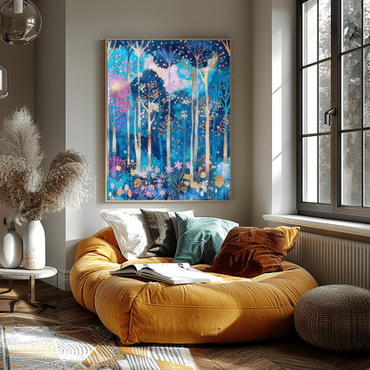 Gustav Klimt Inspired Vibrant Forest Print: Luxury Autumn Home Decor (view 3)