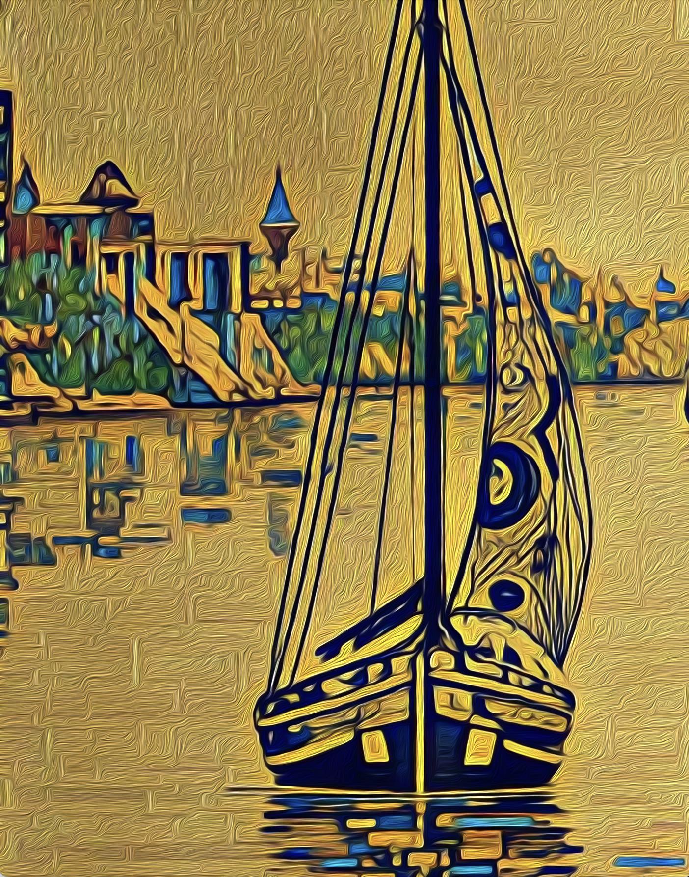 Gustav Klimt Inspired Golden Yacht Print Art Nouveau Boat Poster ‚Äì Luxurious Gold Wall Art (view 4)
