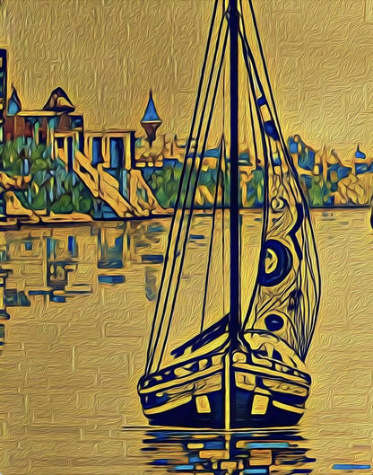 Gustav Klimt Inspired Golden Yacht Print Art Nouveau Boat Poster ‚Äì Luxurious Gold Wall Art (view 4)