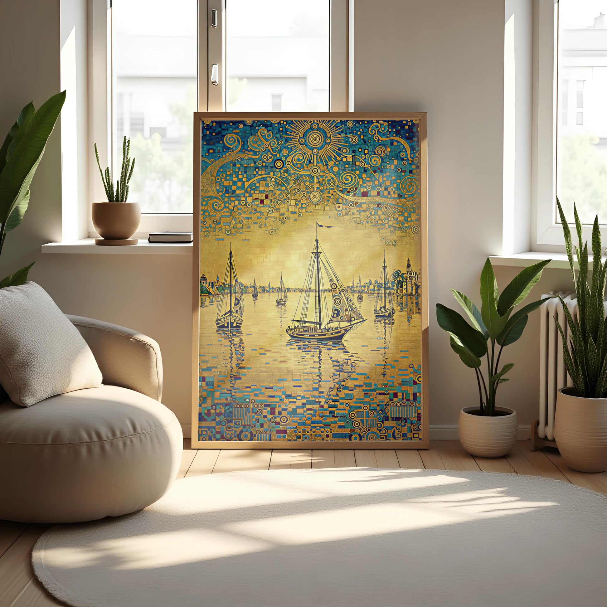 Gustav Klimt Inspired Golden Yacht Print Art Nouveau Boat Poster ‚Äì Luxurious Gold Wall Art (view 5)