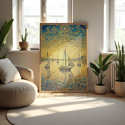 Gustav Klimt Inspired Golden Yacht Print Art Nouveau Boat Poster ‚Äì Luxurious Gold Wall Art (view 5)