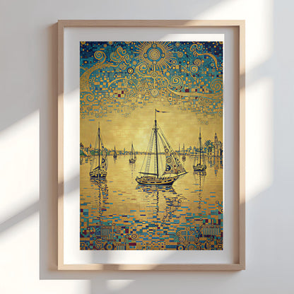 Gustav Klimt Inspired Golden Yacht Print Art Nouveau Boat Poster ‚Äì Luxurious Gold Wall Art (view 8)