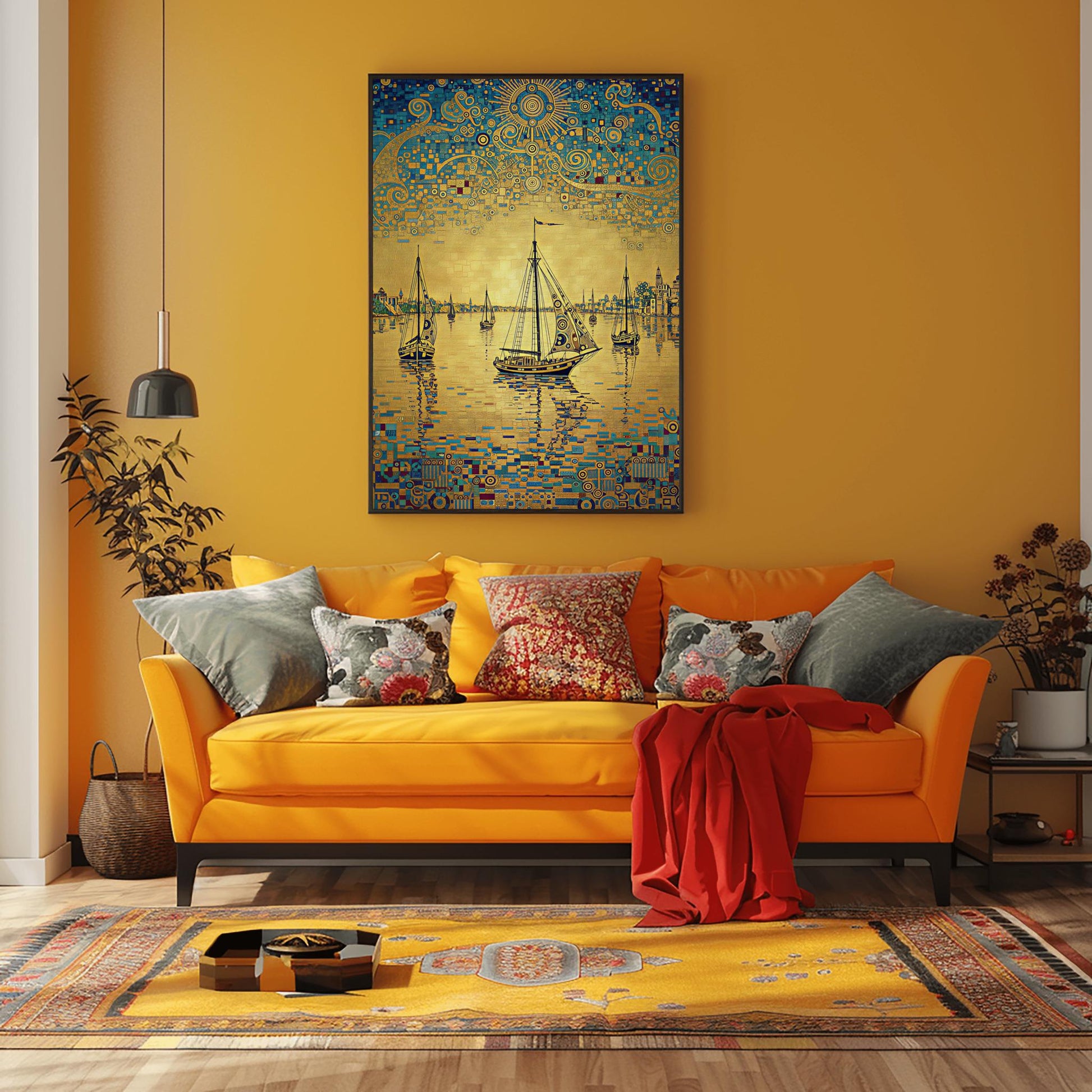 Gustav Klimt Inspired Golden Yacht Print Art Nouveau Boat Poster ‚Äì Luxurious Gold Wall Art (view 9)