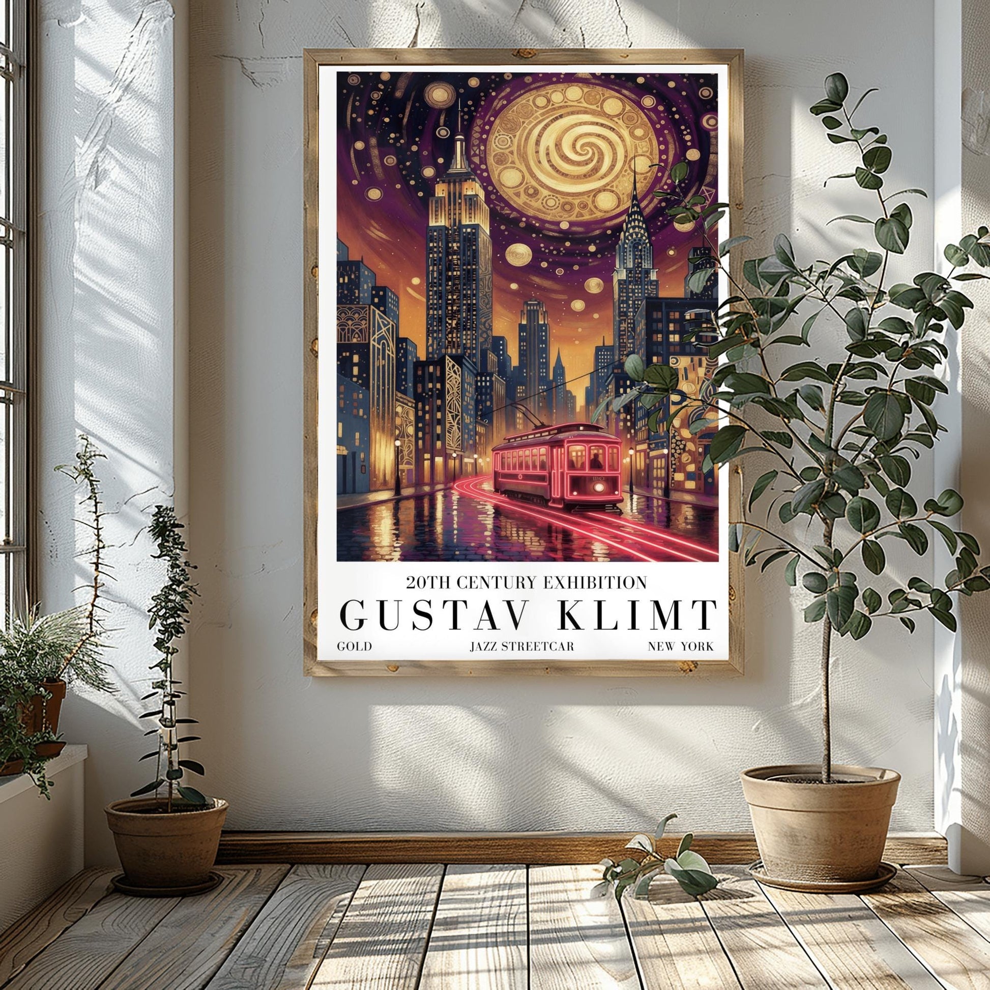 Gustav Klimt Golden New York Streetcar Print ‚Äì Art Nouveau Tram Poster (main image)
