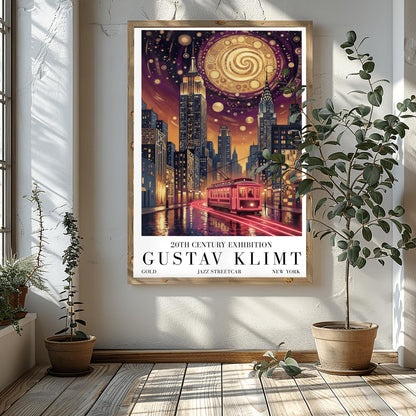 Gustav Klimt Golden New York Streetcar Print ‚Äì Art Nouveau Tram Poster (main image)