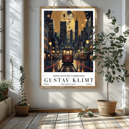 Gustav Klimt Sakura Kiss Tokyo Print ‚Äì Golden Streetcar Poster (main image)