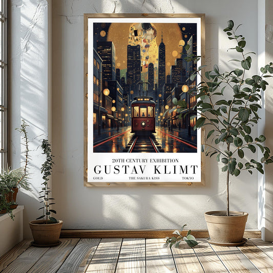Gustav Klimt Sakura Kiss Tokyo Print ‚Äì Golden Streetcar Poster (main image)