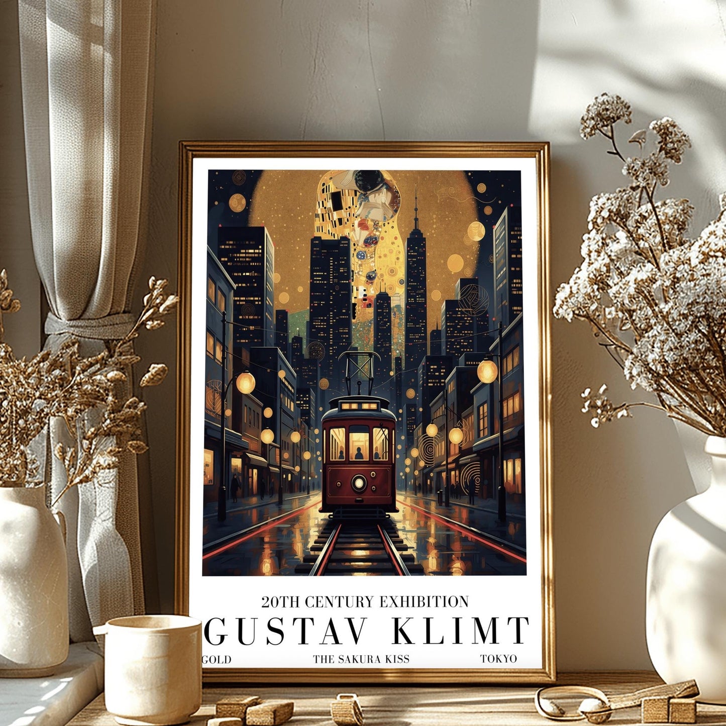 Gustav Klimt Sakura Kiss Tokyo Print ‚Äì Golden Streetcar Poster (view 3)