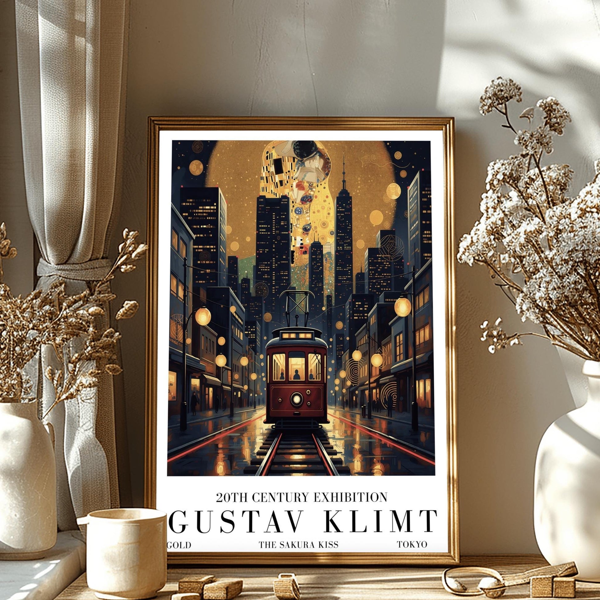 Gustav Klimt Sakura Kiss Tokyo Print ‚Äì Golden Streetcar Poster (view 3)